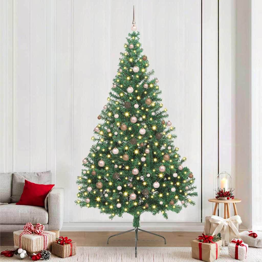 Artificial Pre-lit Christmas Tree PVC 240 cm Green with 120 rose gold balls