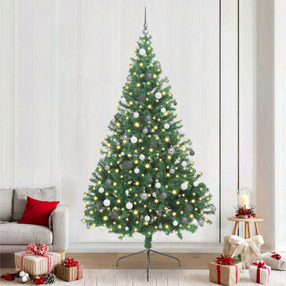 Artificial Pre-lit Christmas Tree PVC 240 cm Green with 120 white/grey balls