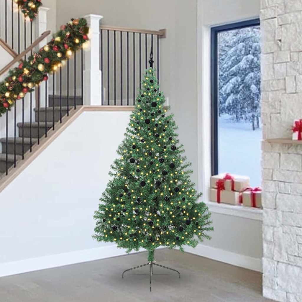 Artificial Pre-lit Christmas Tree PVC 240 cm Green with 120 black balls