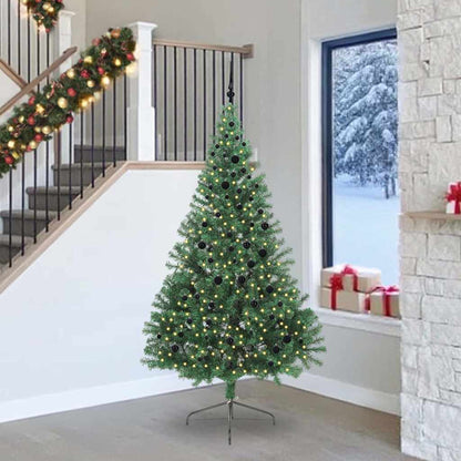 Artificial Pre-lit Christmas Tree PVC 240 cm Green with 120 black balls