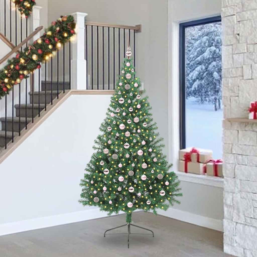 Artificial Pre-lit Christmas Tree PVC 240 cm Green with 120 pink balls
