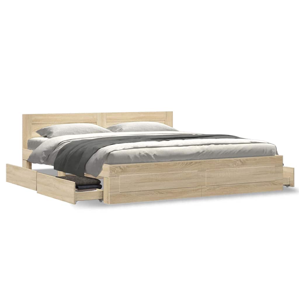 vidaXL Bed Frame Sonoma 193 x 203 cm Engineered Wood 4