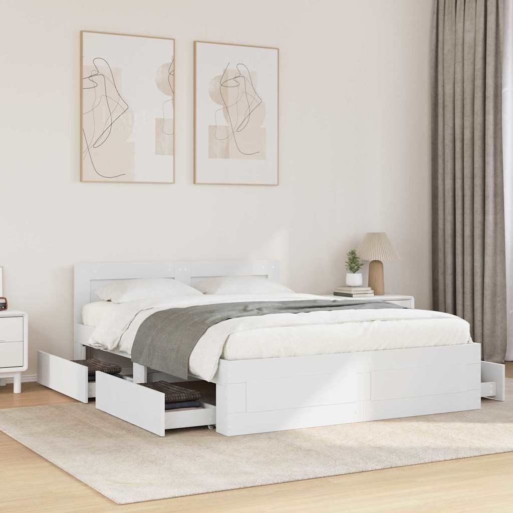 vidaXL Bed Frame with Headboard without Mattress White