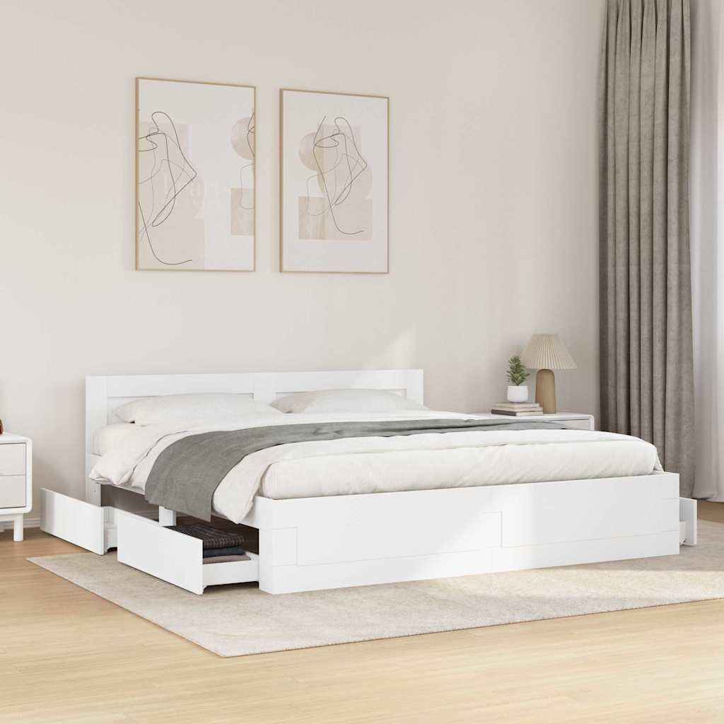 vidaXL Bed Frame with Drawer White 193 x 203 cm Engineered Wood 1