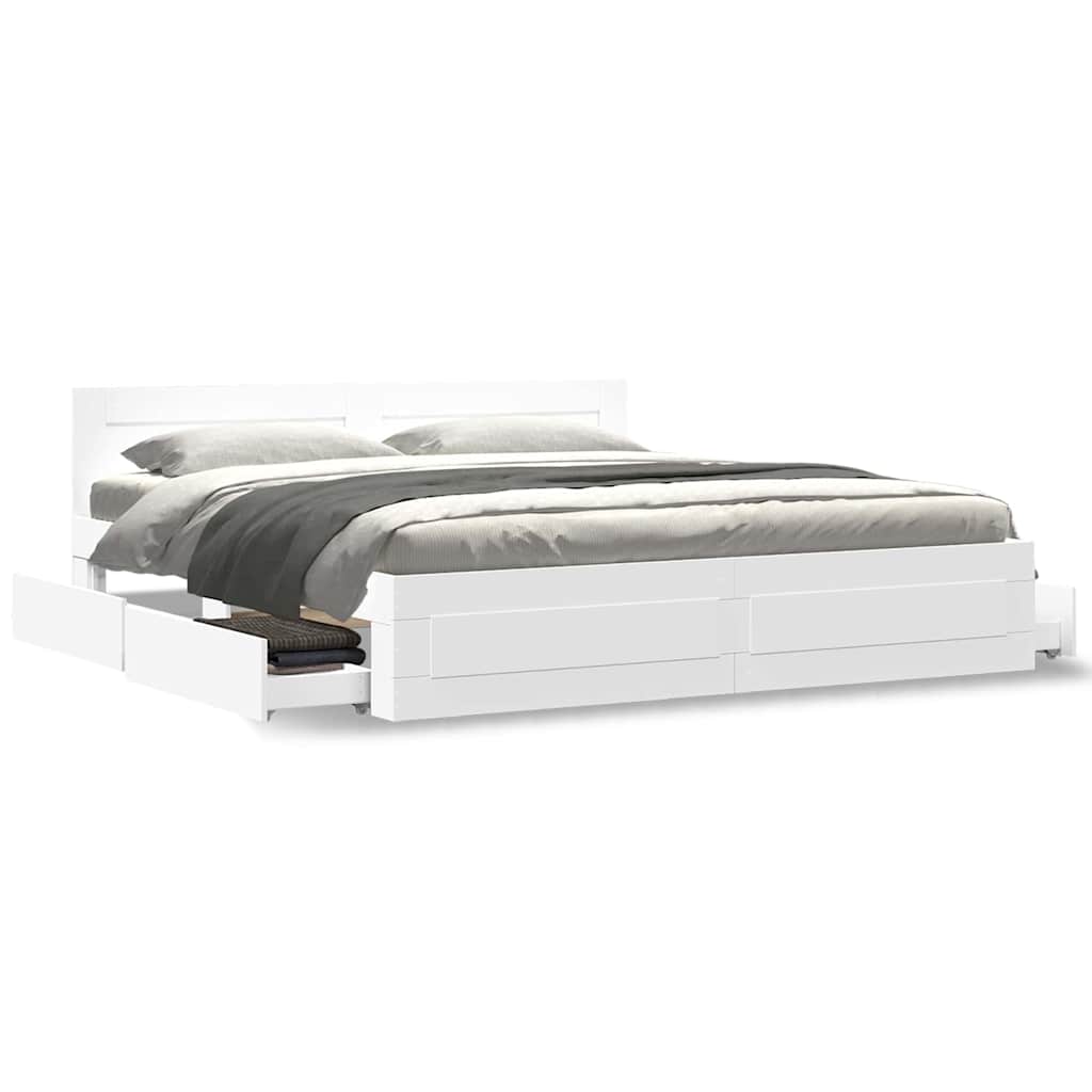 vidaXL Bed Frame with Drawer White 193 x 203 cm Engineered Wood 4
