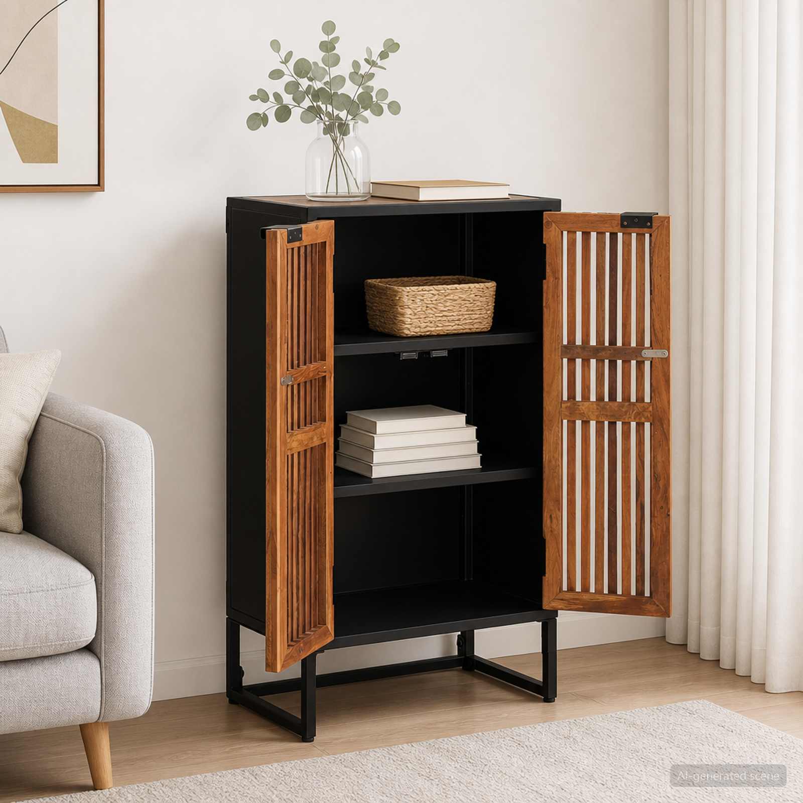 vidaXL Highboard 53 x 30 x 95 cm Solid Mango Wood and Engineered Wood 1