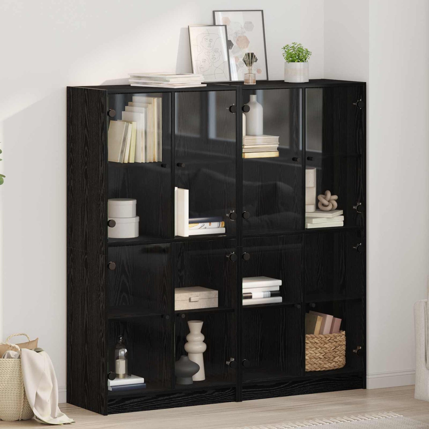 vidaXL Highboard 2 pcs Black Oak 68 x 37 x 142 cm Engineered Wood 1