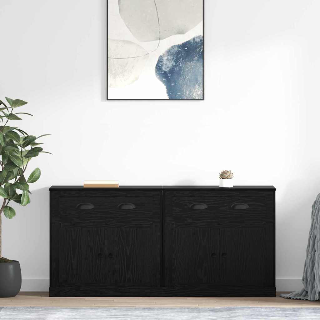 Sideboards 2 pcs Engineered Wood Black oak