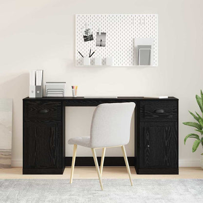 Desk with Cabinet Engineered Wood Black oak