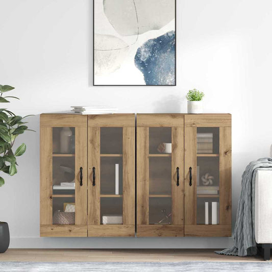 Wall Mounted Cabinets 2 pcs Engineered Wood Leaf Black Artisan oak
