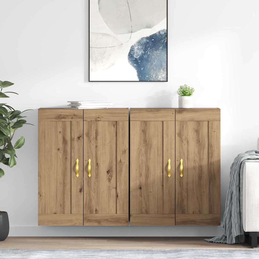 Wall Mounted Cabinets 2 pcs Engineered Wood Leaf Gold Artisan oak