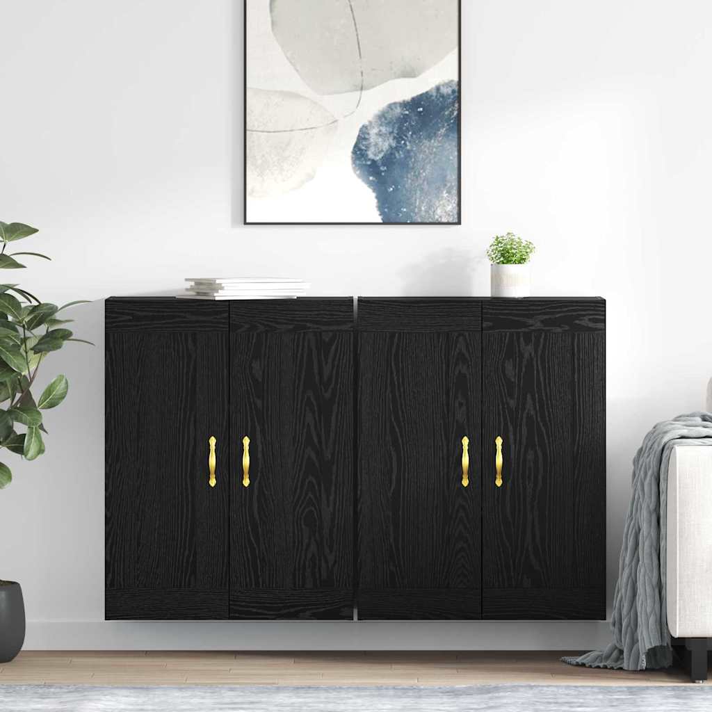 Wall Mounted Cabinets 2 pcs Engineered Wood Leaf Gold Black oak