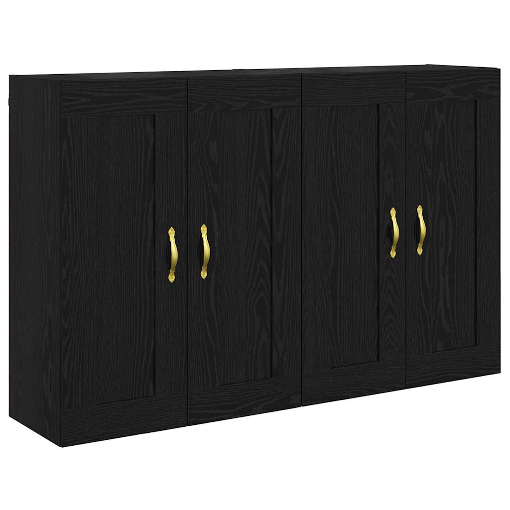 Wall Mounted Cabinets 2 pcs Engineered Wood Leaf Gold Black oak