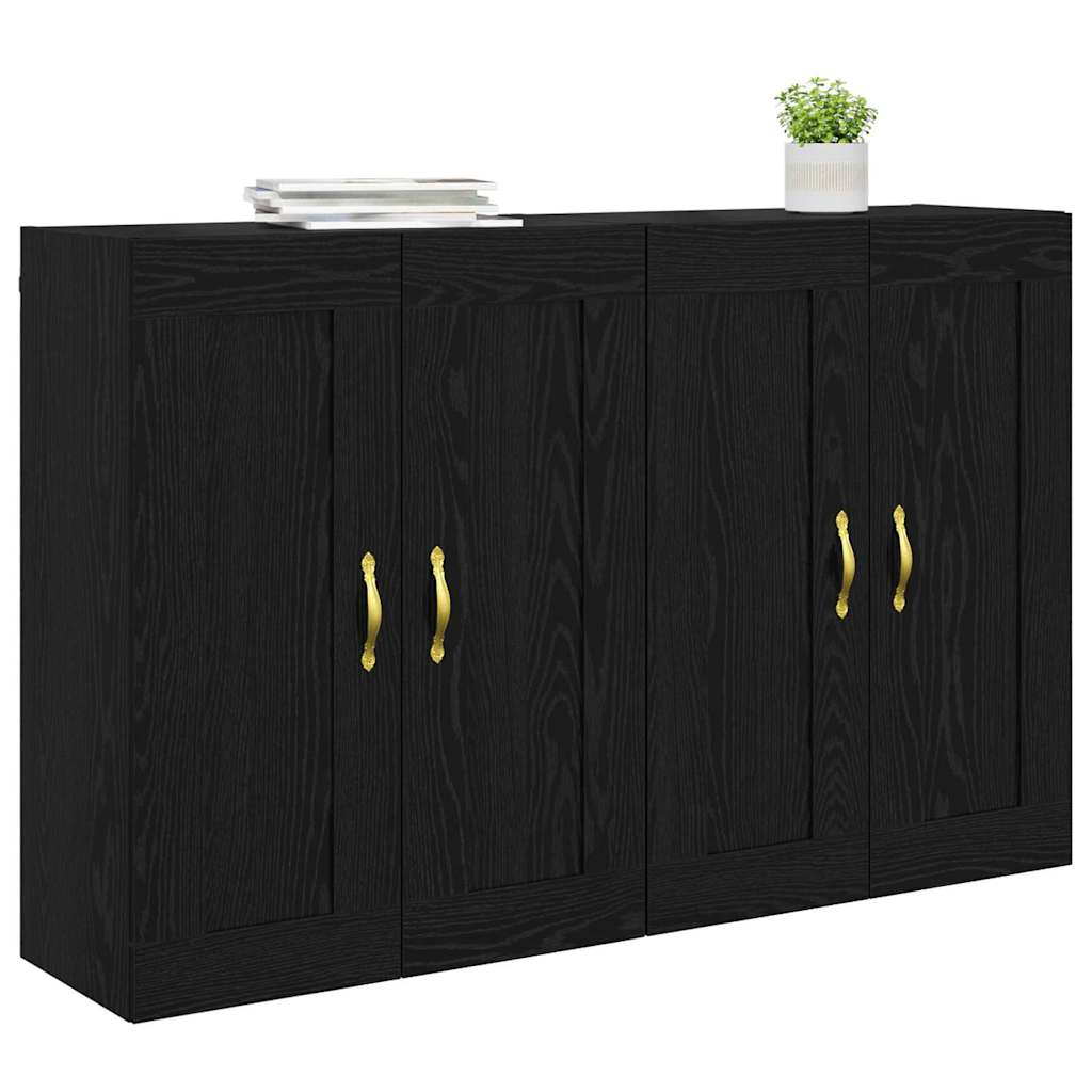 Wall Mounted Cabinets 2 pcs Engineered Wood Leaf Gold Black oak