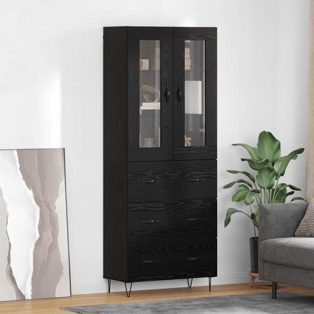 Highboard 69.5x34x180 cm Engineered Wood 3 Drawers Black oak