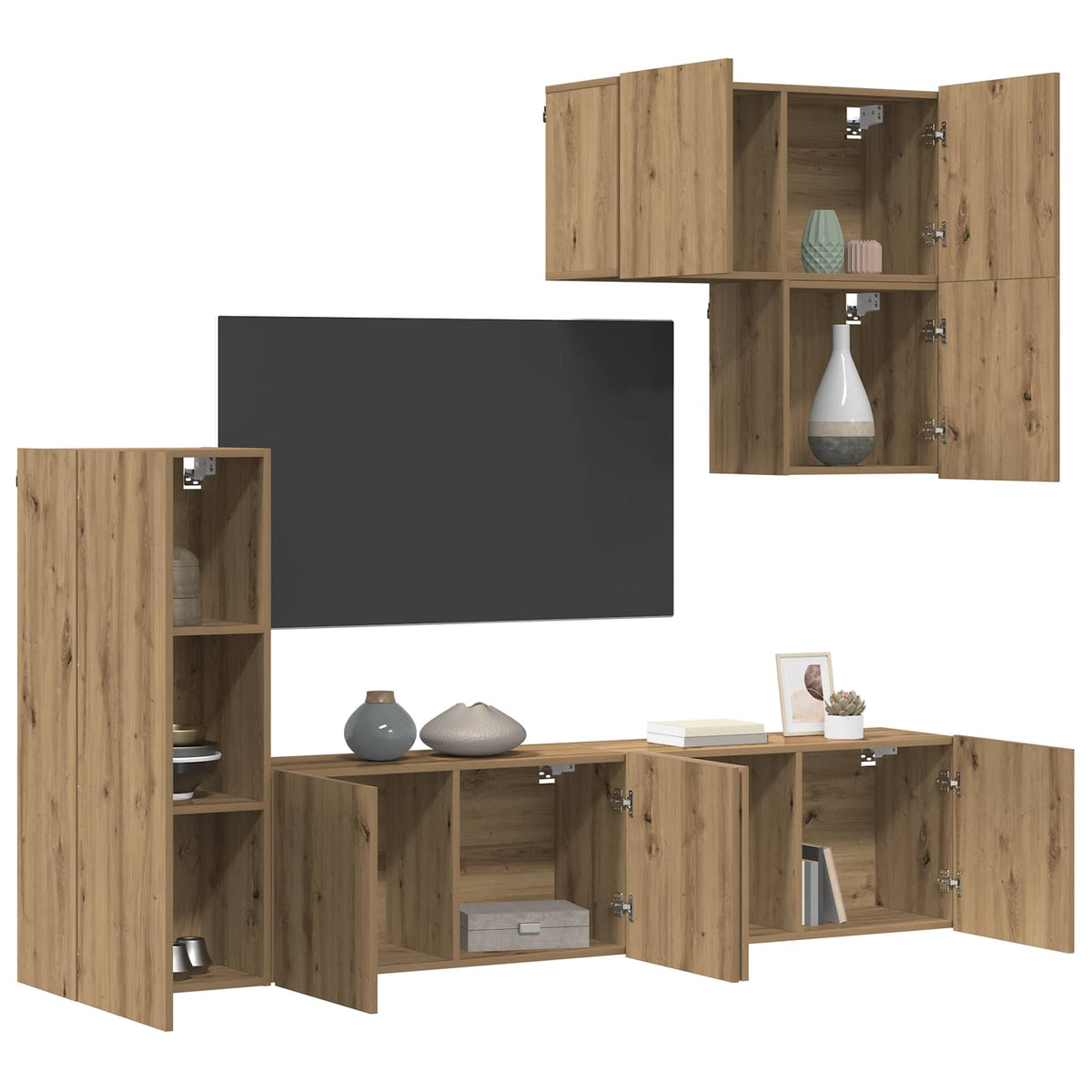 5 Piece TV Wall Units Engineered Wood Artisan oak