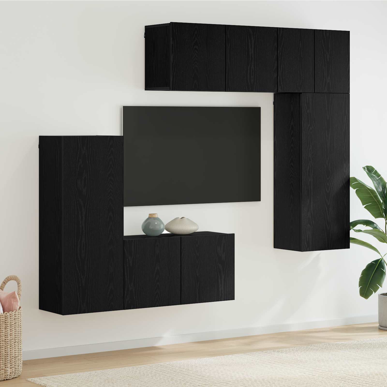 vidaXL TV Wall Unit 5 pcs Black oak Engineered Wood 1
