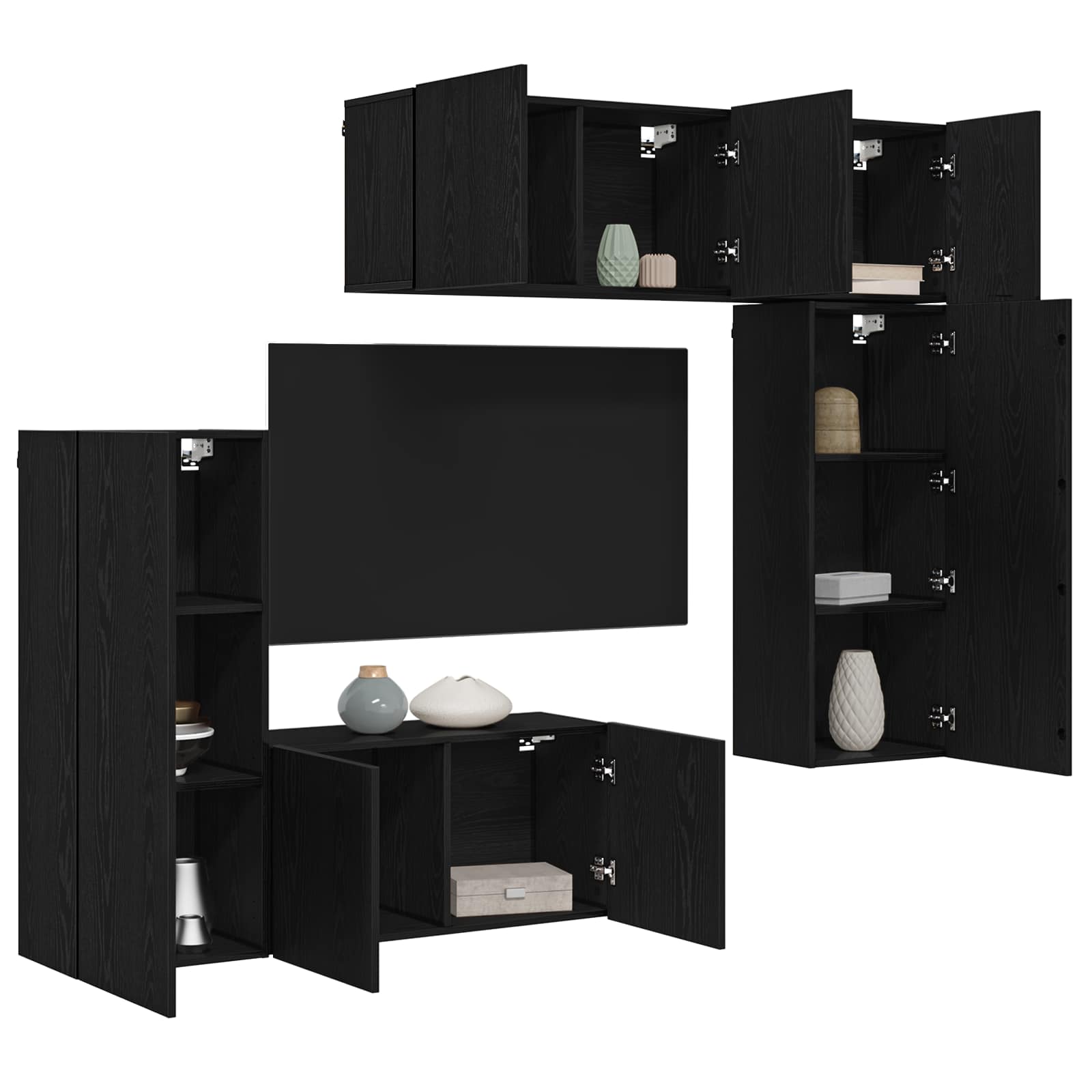 vidaXL TV Wall Unit 5 pcs Black oak Engineered Wood 3