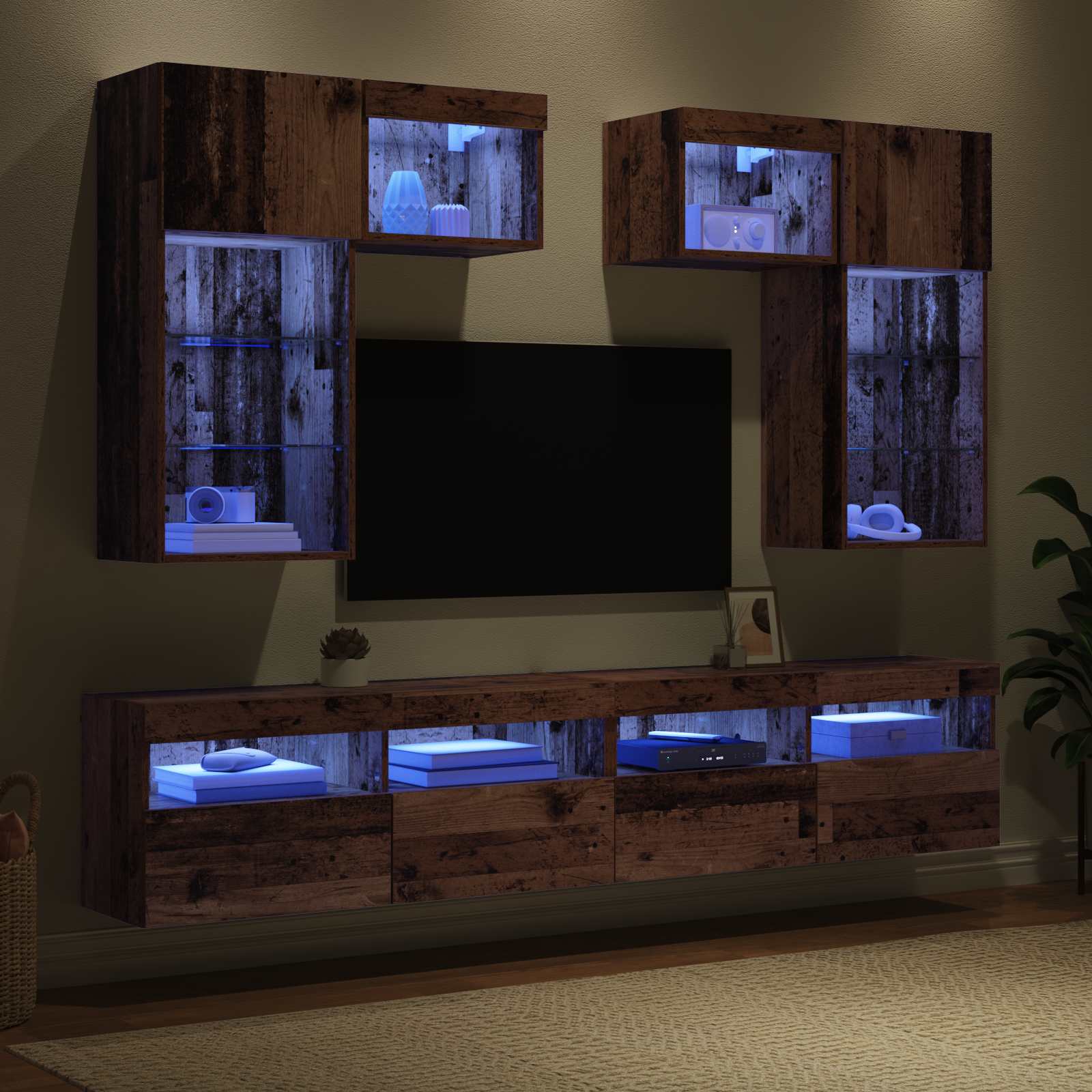 vidaXL TV Wall Units 6 pcs Black Oak Engineered Wood 5