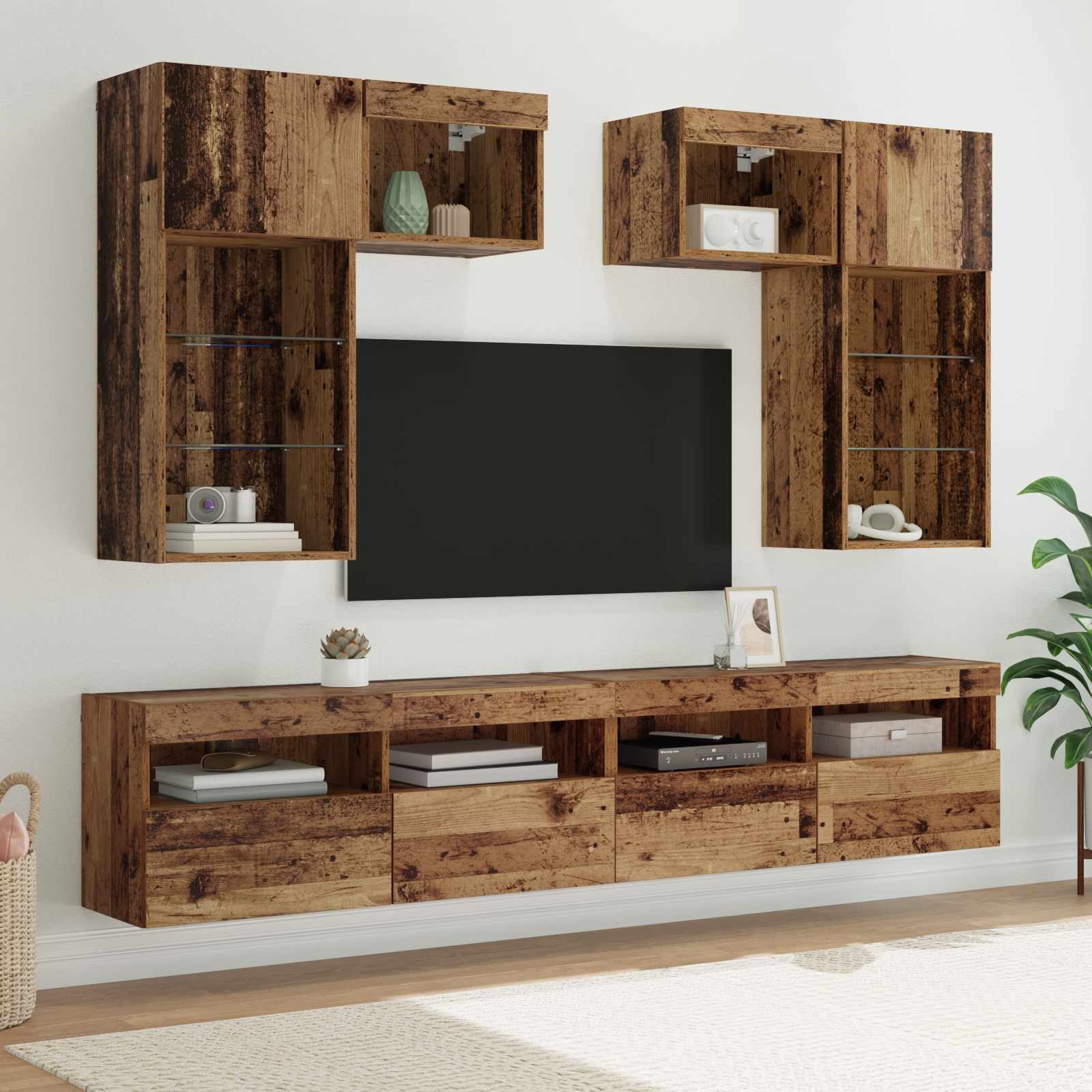vidaXL TV Wall Units 6 pcs Black Oak Engineered Wood 1