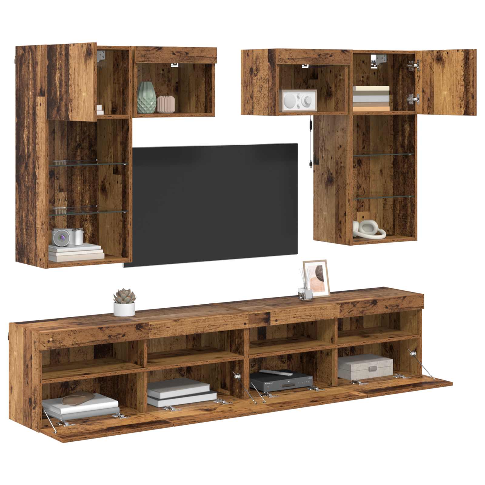 vidaXL TV Wall Units 6 pcs Black Oak Engineered Wood 3
