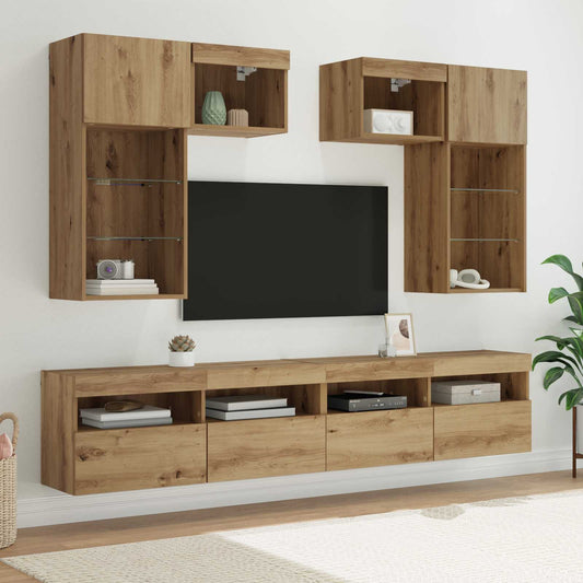 5 Piece TV Wall Units with LED Engineered Wood Artisan oak
