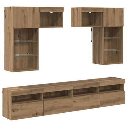 5 Piece TV Wall Units with LED Engineered Wood Artisan oak