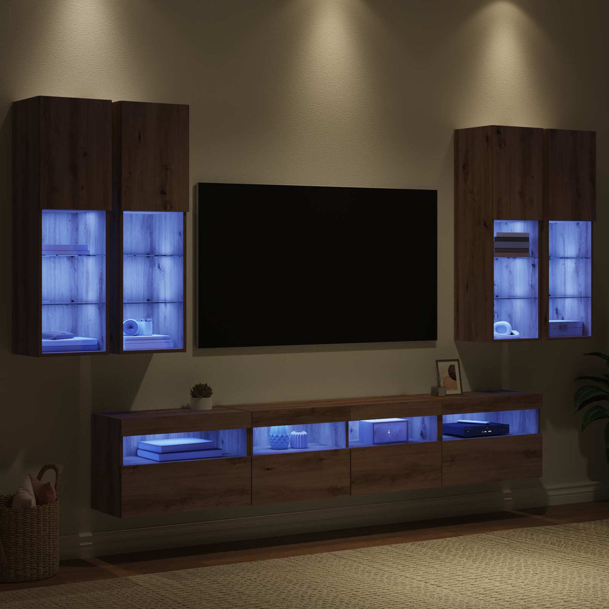 vidaXL TV Wall Cabinet Set with LED Lights 7 pcs Artisan oak 5