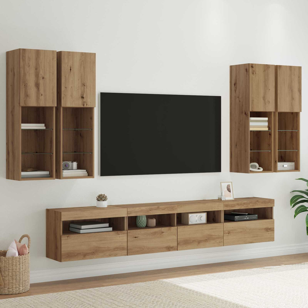 vidaXL TV Wall Cabinet Set with LED Lights 7 pcs Artisan oak 1