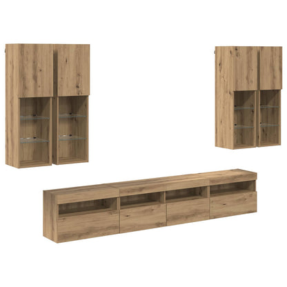 vidaXL TV Wall Cabinet Set with LED Lights 7 pcs Artisan oak 2