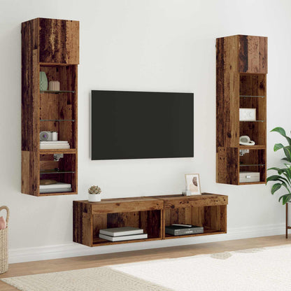 6 Piece TV Wall Units with LED Engineered Wood Old wood