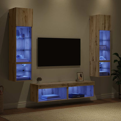 6 Piece TV Wall Units with LED Engineered Wood Artisan oak
