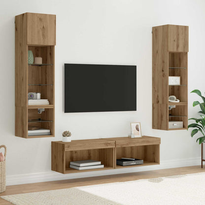 6 Piece TV Wall Units with LED Engineered Wood Artisan oak