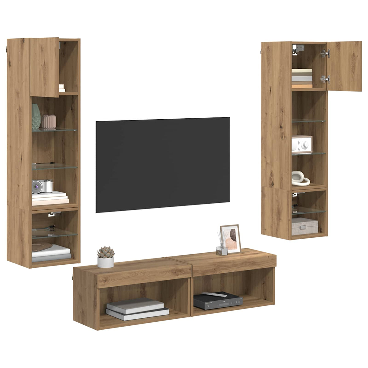 6 Piece TV Wall Units with LED Engineered Wood Artisan oak