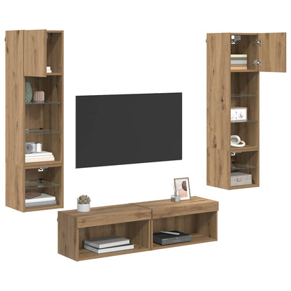 6 Piece TV Wall Units with LED Engineered Wood Artisan oak