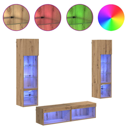 6 Piece TV Wall Units with LED Engineered Wood Artisan oak