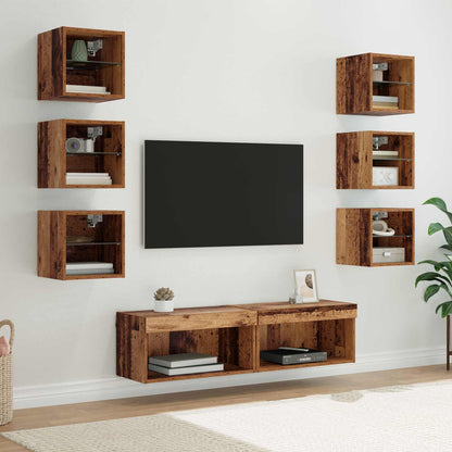 8 Piece TV Wall Units with LED Engineered Wood Old wood