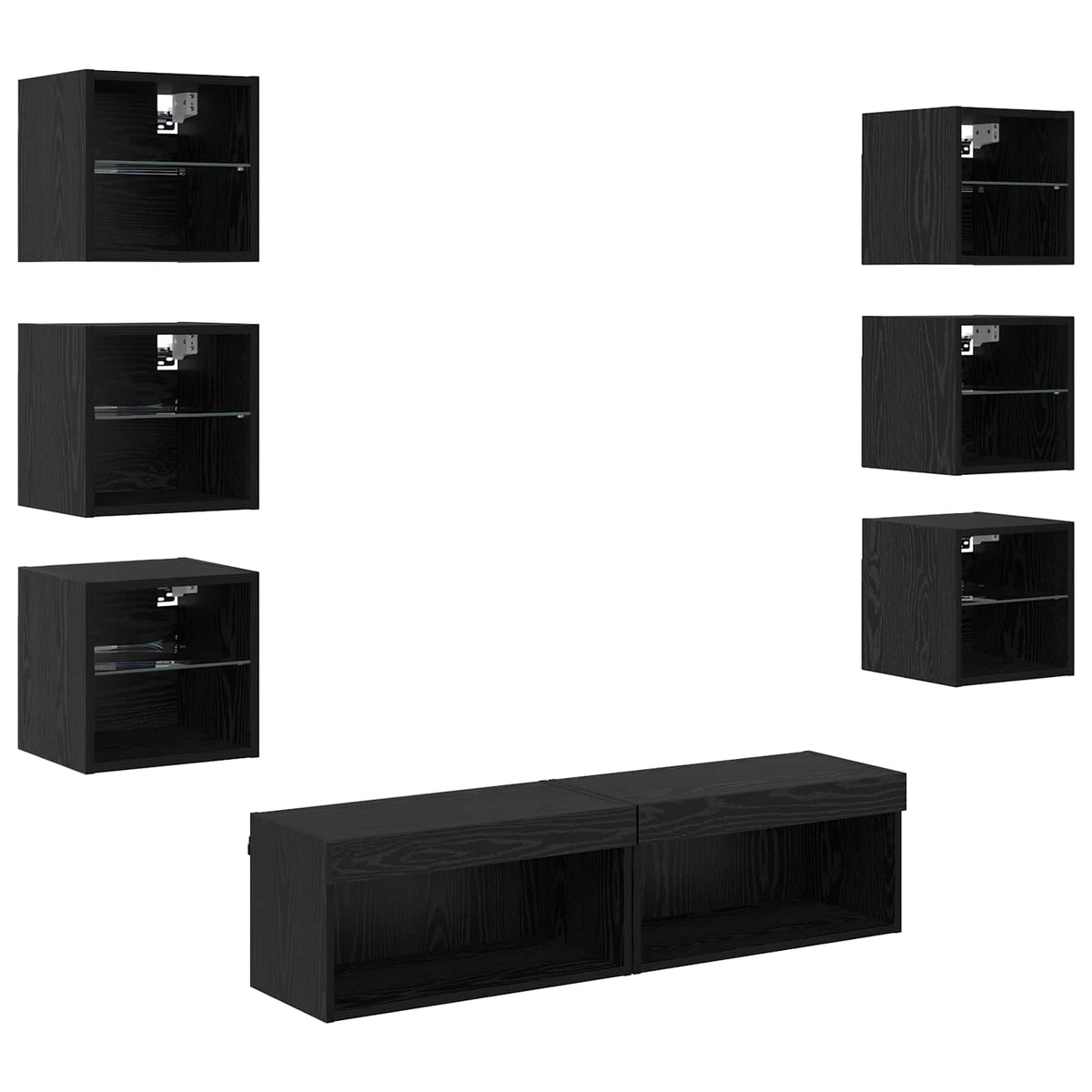 8 Piece TV Wall Units with LED Engineered Wood Black oak