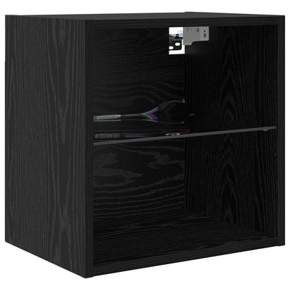 8 Piece TV Wall Units with LED Engineered Wood Black oak