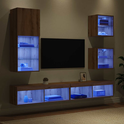 5 Piece TV Wall Units with LED Engineered Wood Artisan oak