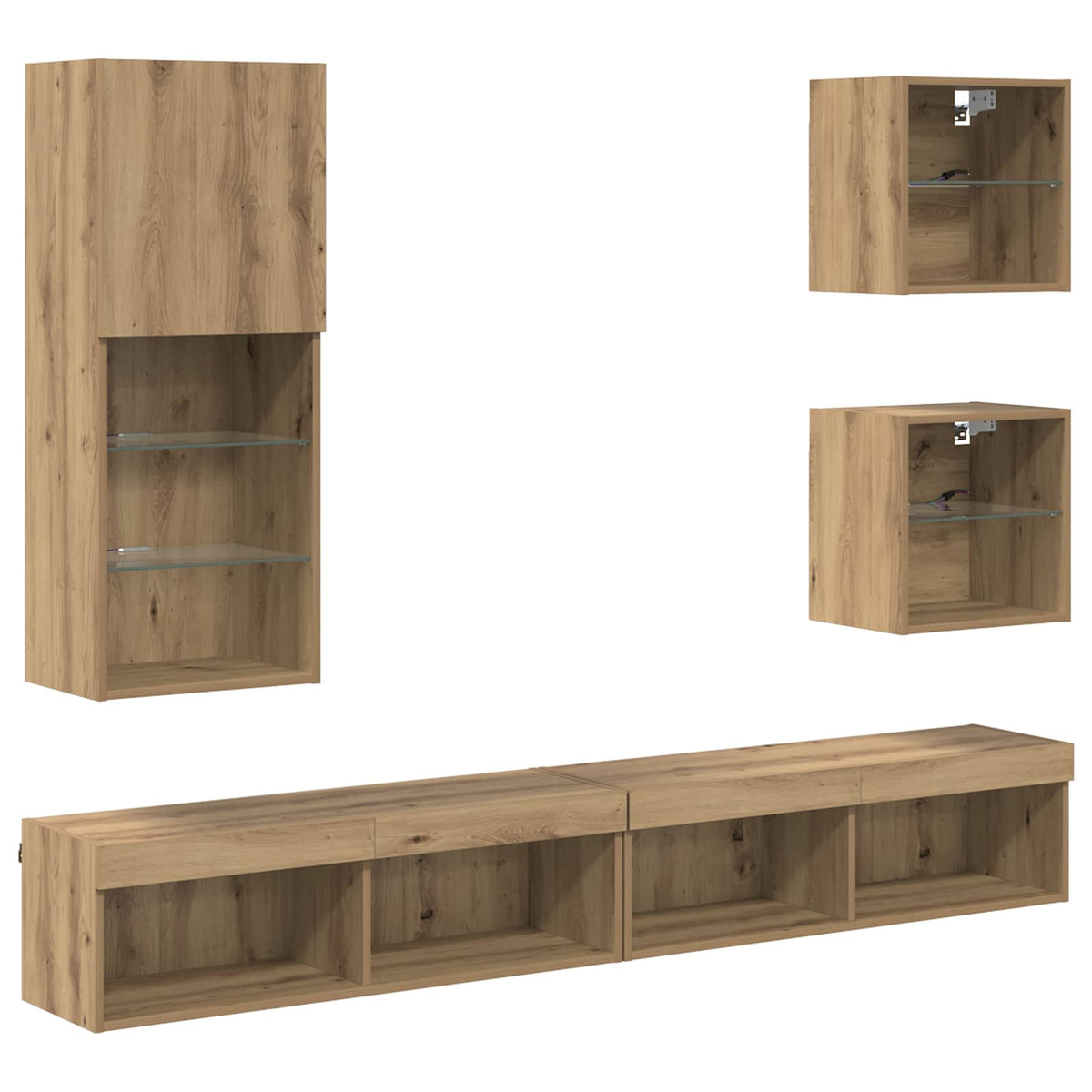 5 Piece TV Wall Units with LED Engineered Wood Artisan oak