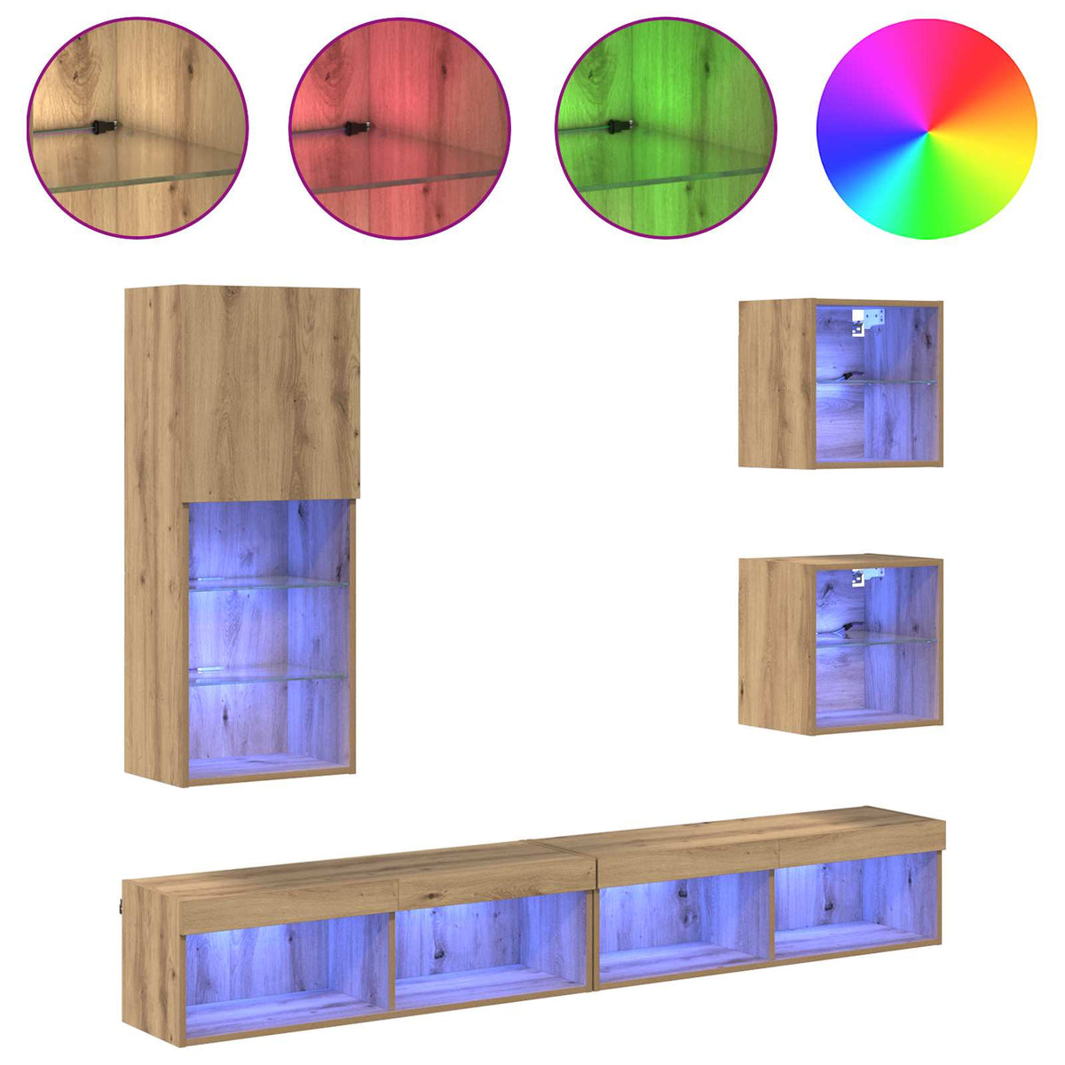 5 Piece TV Wall Units with LED Engineered Wood Artisan oak