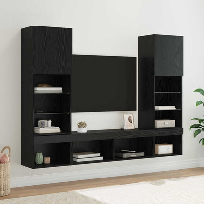 vidaXL TV Wall Units with LED 5 pcs Black Oak Engineered Wood 1