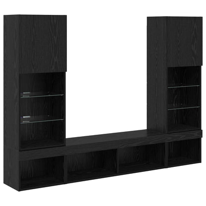 vidaXL TV Wall Units with LED 5 pcs Black Oak Engineered Wood 2