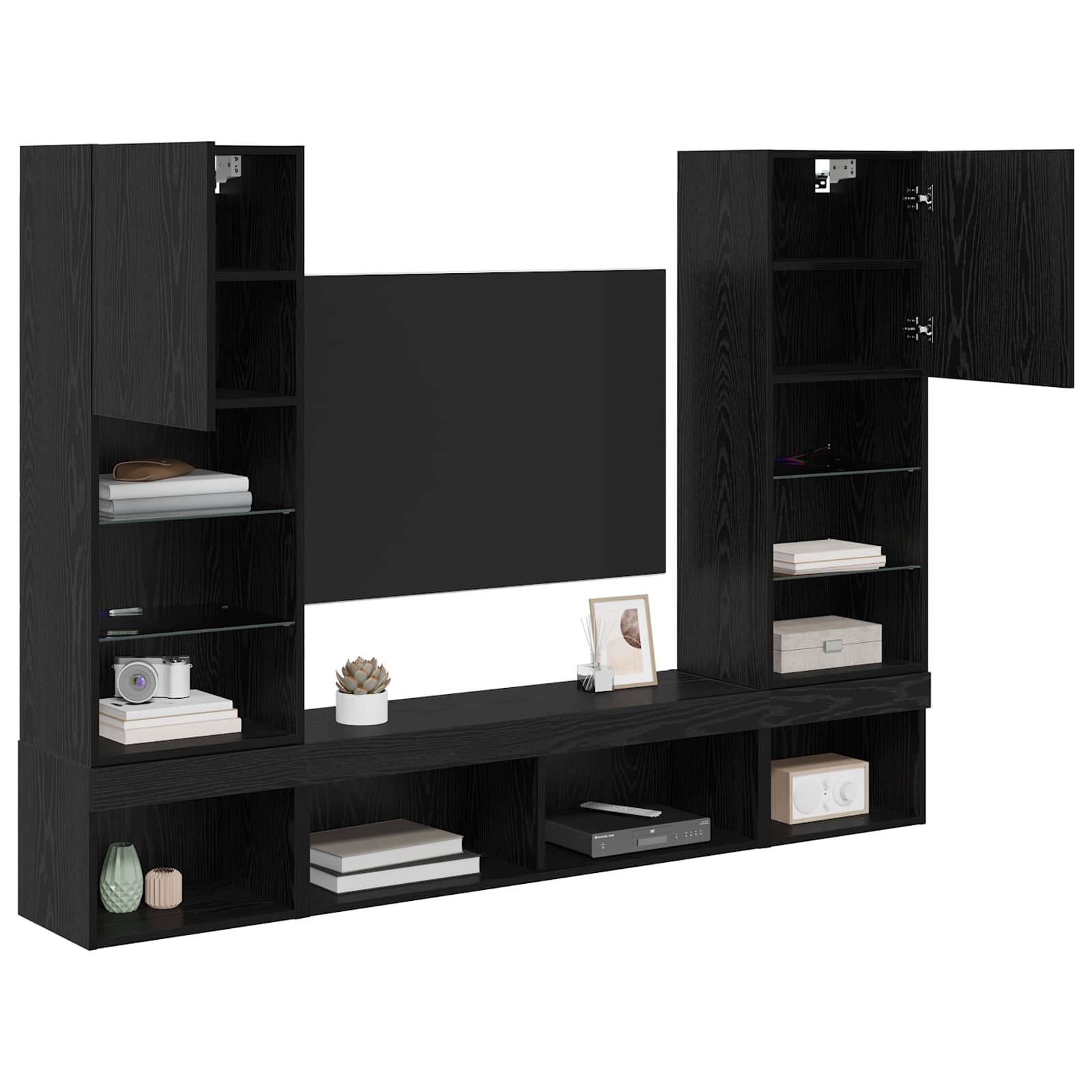 vidaXL TV Wall Units with LED 5 pcs Black Oak Engineered Wood 3