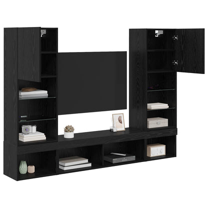 vidaXL TV Wall Units with LED 5 pcs Black Oak Engineered Wood 3