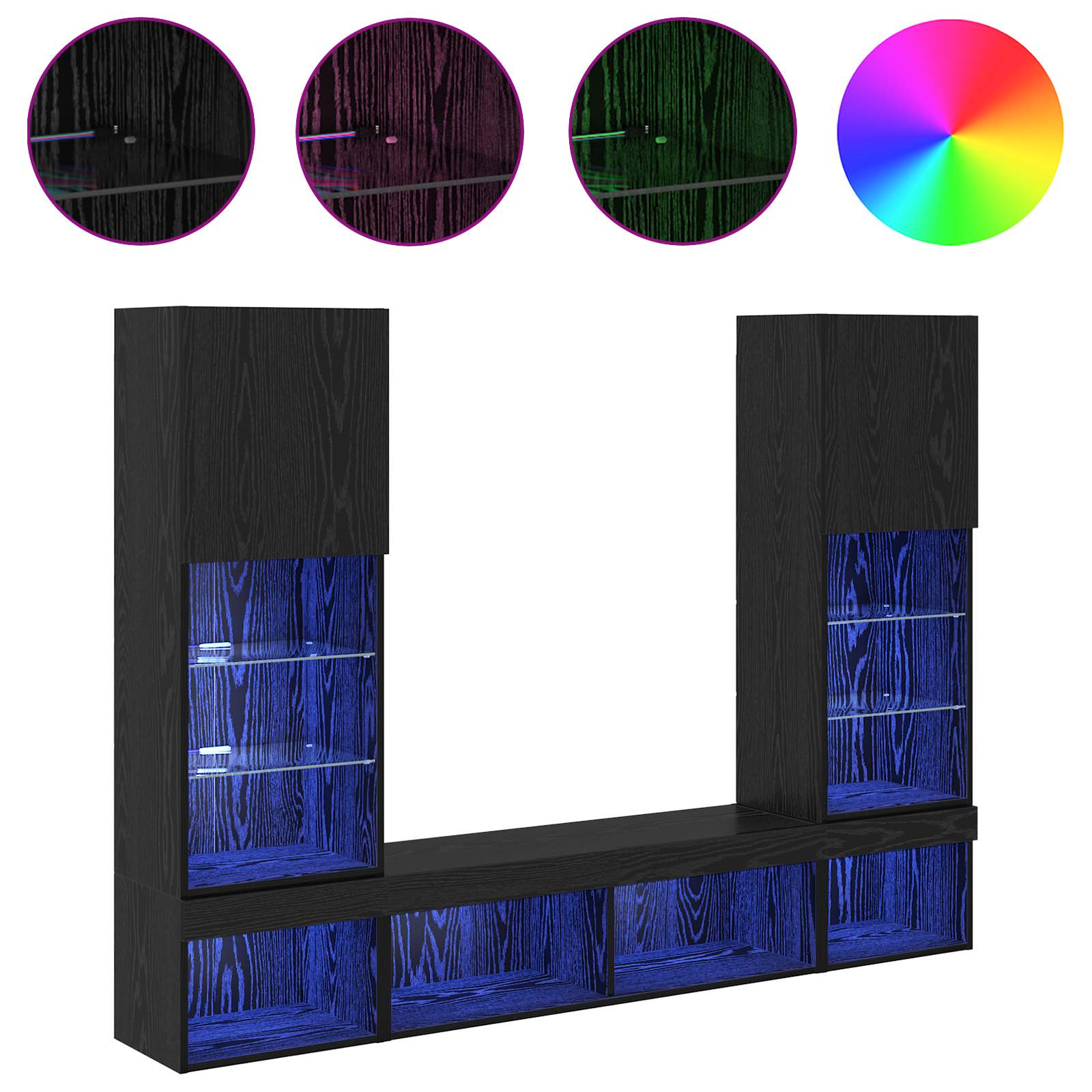 vidaXL TV Wall Units with LED 5 pcs Black Oak Engineered Wood 4
