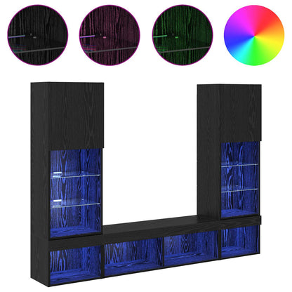 vidaXL TV Wall Units with LED 5 pcs Black Oak Engineered Wood 4