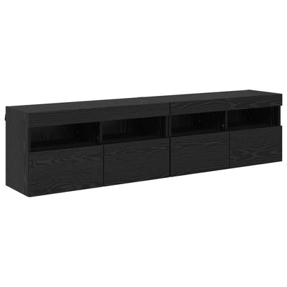 4 Piece TV Wall Units with LED Engineered Wood Black oak