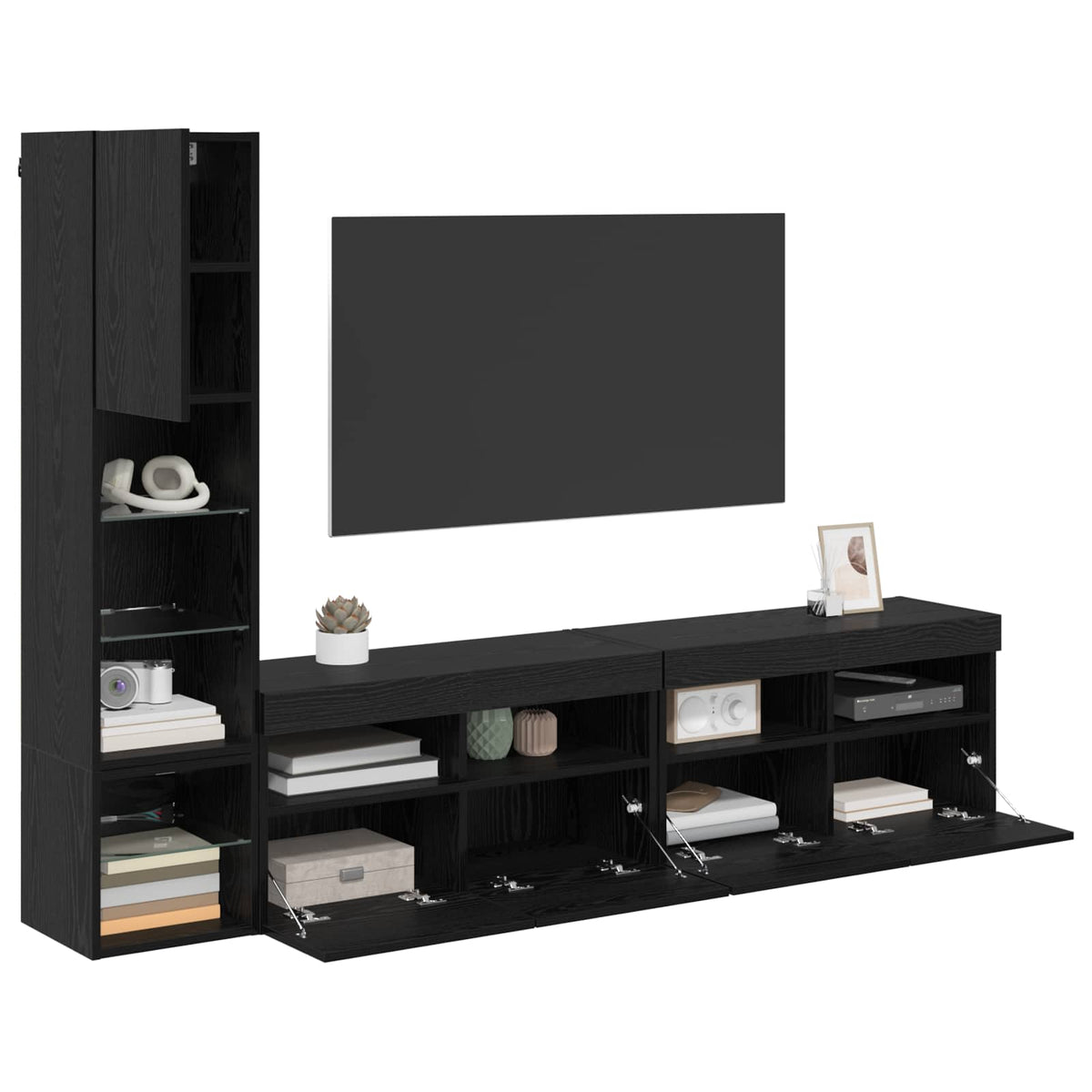4 Piece TV Wall Units with LED Engineered Wood Black oak